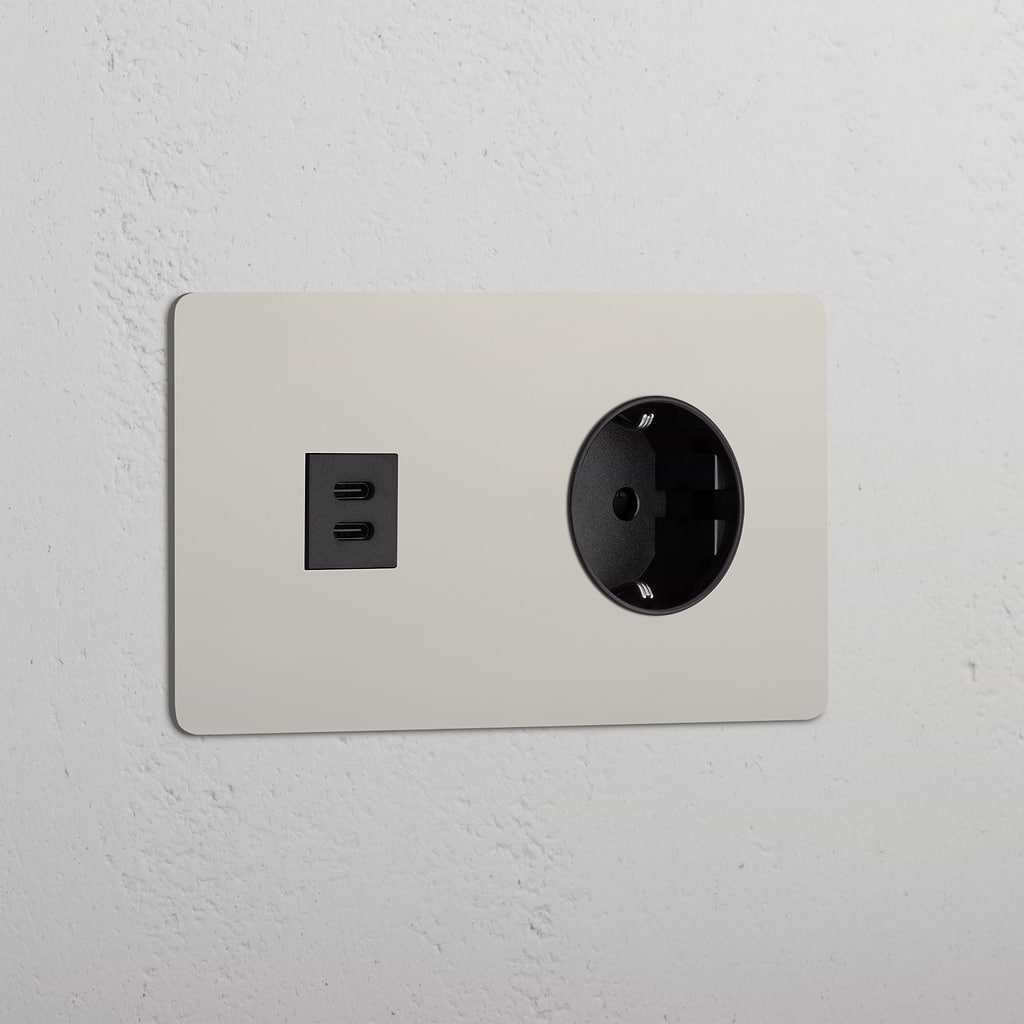 Double USB 30W & Schuko Module - Polished Nickel Black