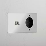 Double Toggle & Schuko Module Round - Clear Polished Nickel Black 