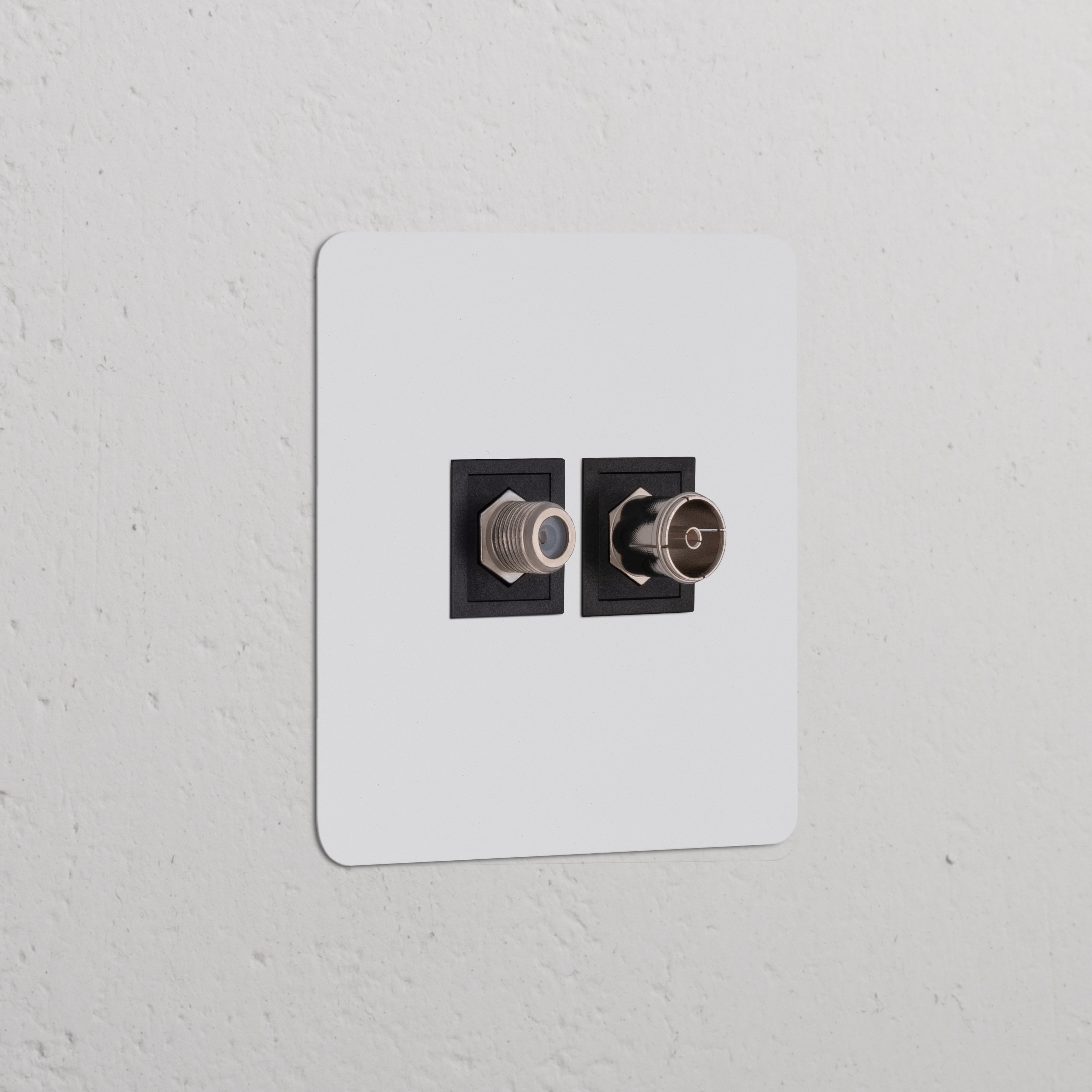 Paintable black single satellite & TV module with two coaxial connectors on a wall-mounted faceplate.