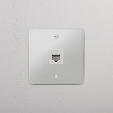 Dependable Network Connection Accessory: Single RJ45 Module in Clear White on White Background