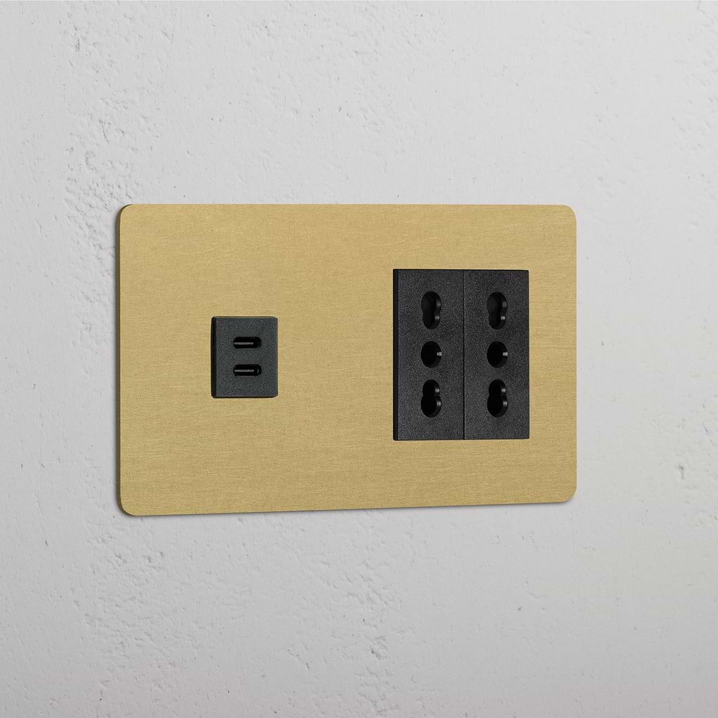 Double USB 30W & 2x Bipasso Module - Antique Brass Black