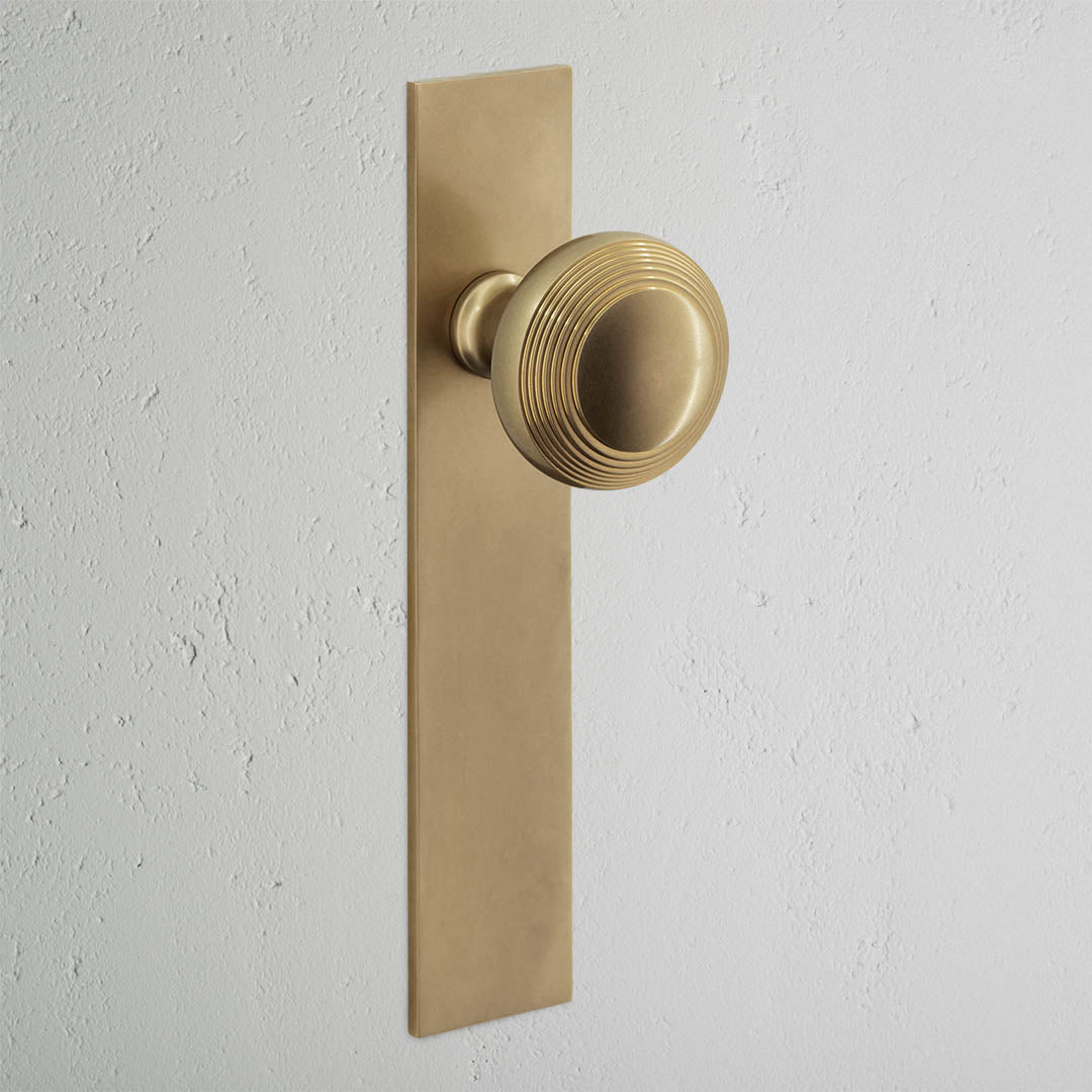 Poplar Long Plate Sprung Door Knob - Antique Brass