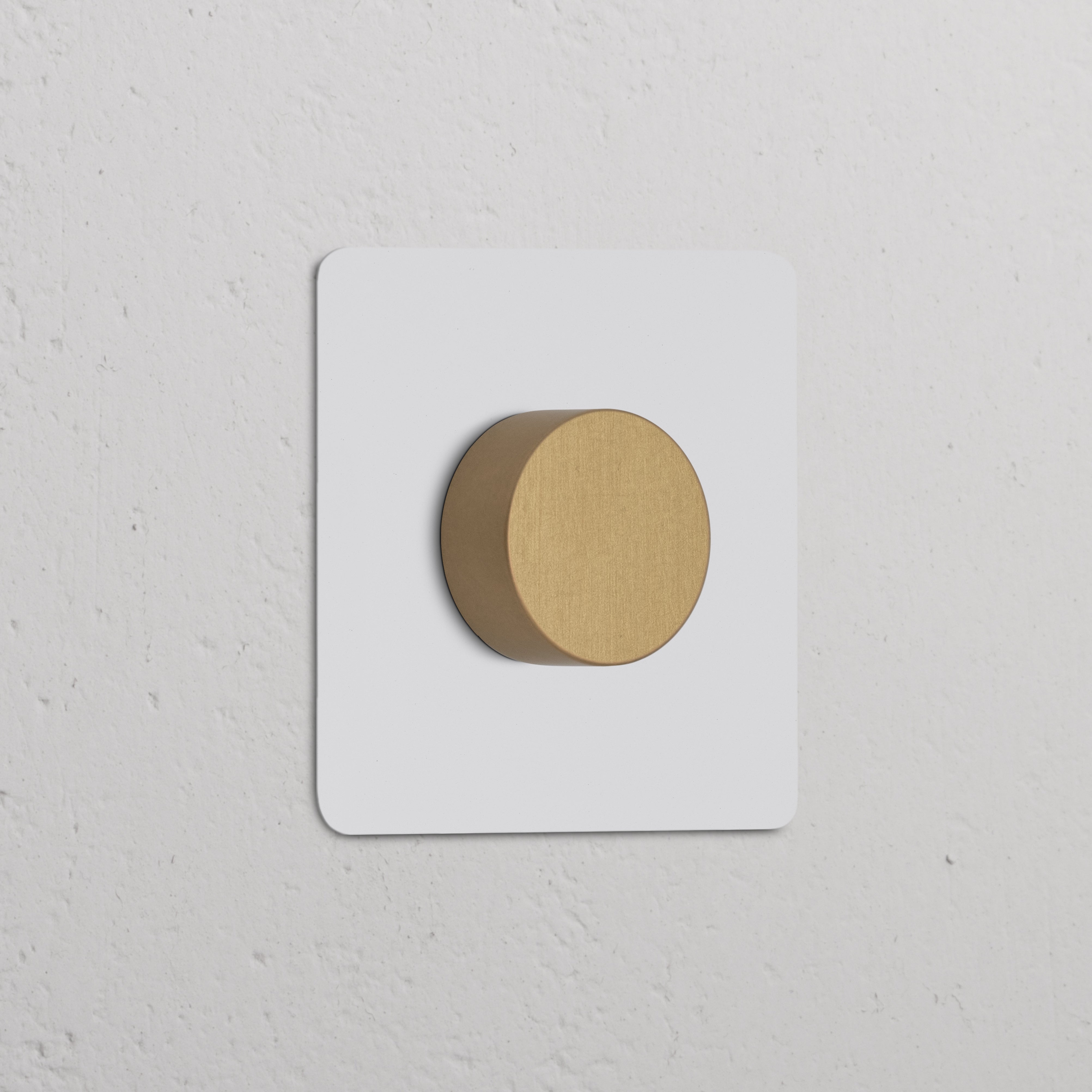 Single Dimmer Switch in Paintable Antique Brass on a white wall plate, ideal for elegant lighting control.