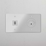 Double USB 30W & Swiss Module Round - Clear White
