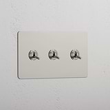 Triple Toggle Switch in Polished Nickel - Versatile Triple Control Light Switch
