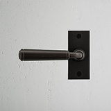 Digby Short Plate Sprung Door Handle Bronze Finish on White Background right Facing Front View