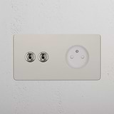 Double 2x Toggle & French Module Round - Polished Nickel White 