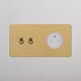 Double 2x Toggle & French Module Round - Antique Brass White  