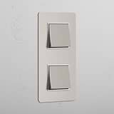 Dual Vertical Light Control Switch: Polished Nickel White Double 2x Vertical Rocker Switch