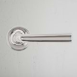 Apsley Sprung Door Handle Polished Nickel Finish on White Background Front Facing