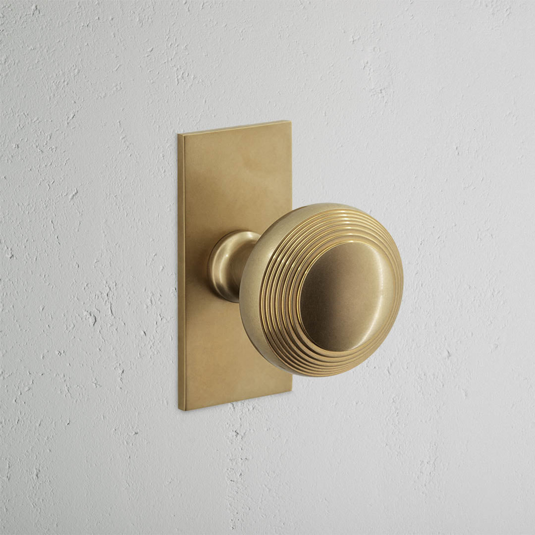 Poplar Short Plate Sprung Door Knob - Antique Brass