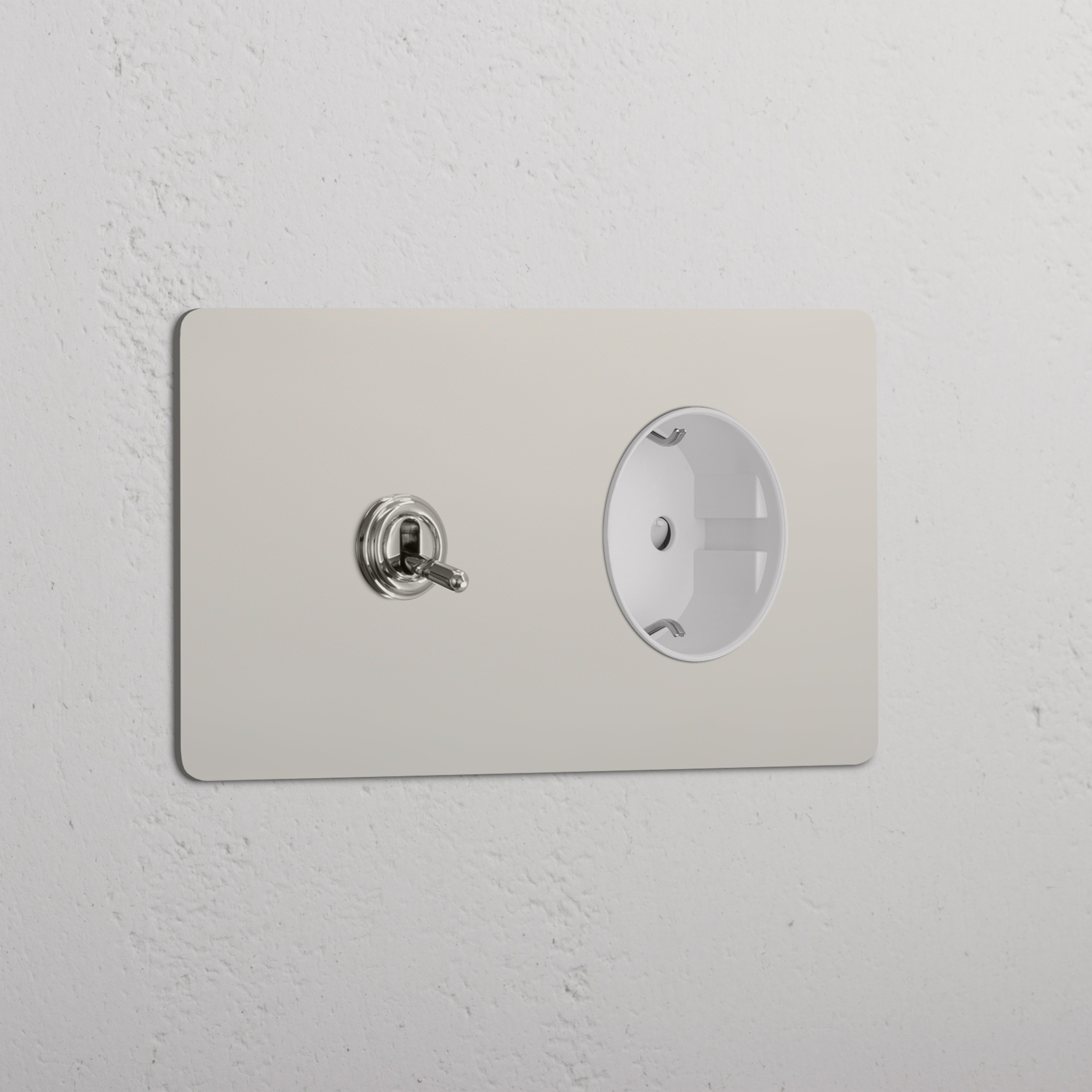 Double Toggle & Schuko Module Round - Polished Nickel White 