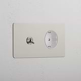 Double Toggle & Schuko Module Round - Polished Nickel White 
