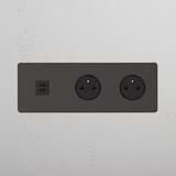 Triple USB 30W & 2x French Module Round - Bronze Black