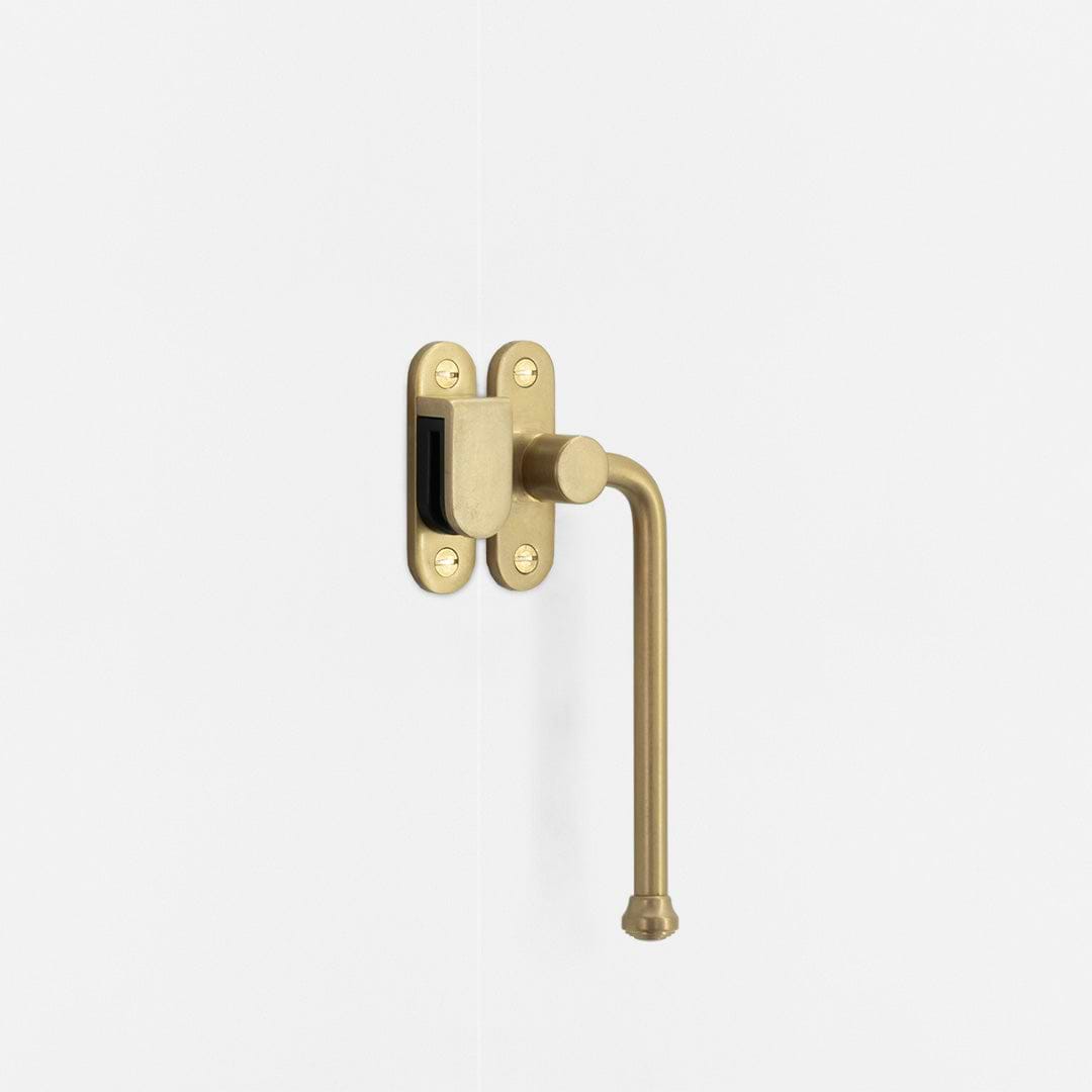 Right Southbank External Casement Window Handle Antique Brass Finish on White Background