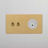 Double 2x Toggle & Swiss Module Round - Antique Brass White  