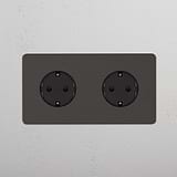 Double 2x Schuko Module Round - Bronze Black