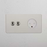 Double 2x Toggle & Danish Module Round - Polished Nickel White 