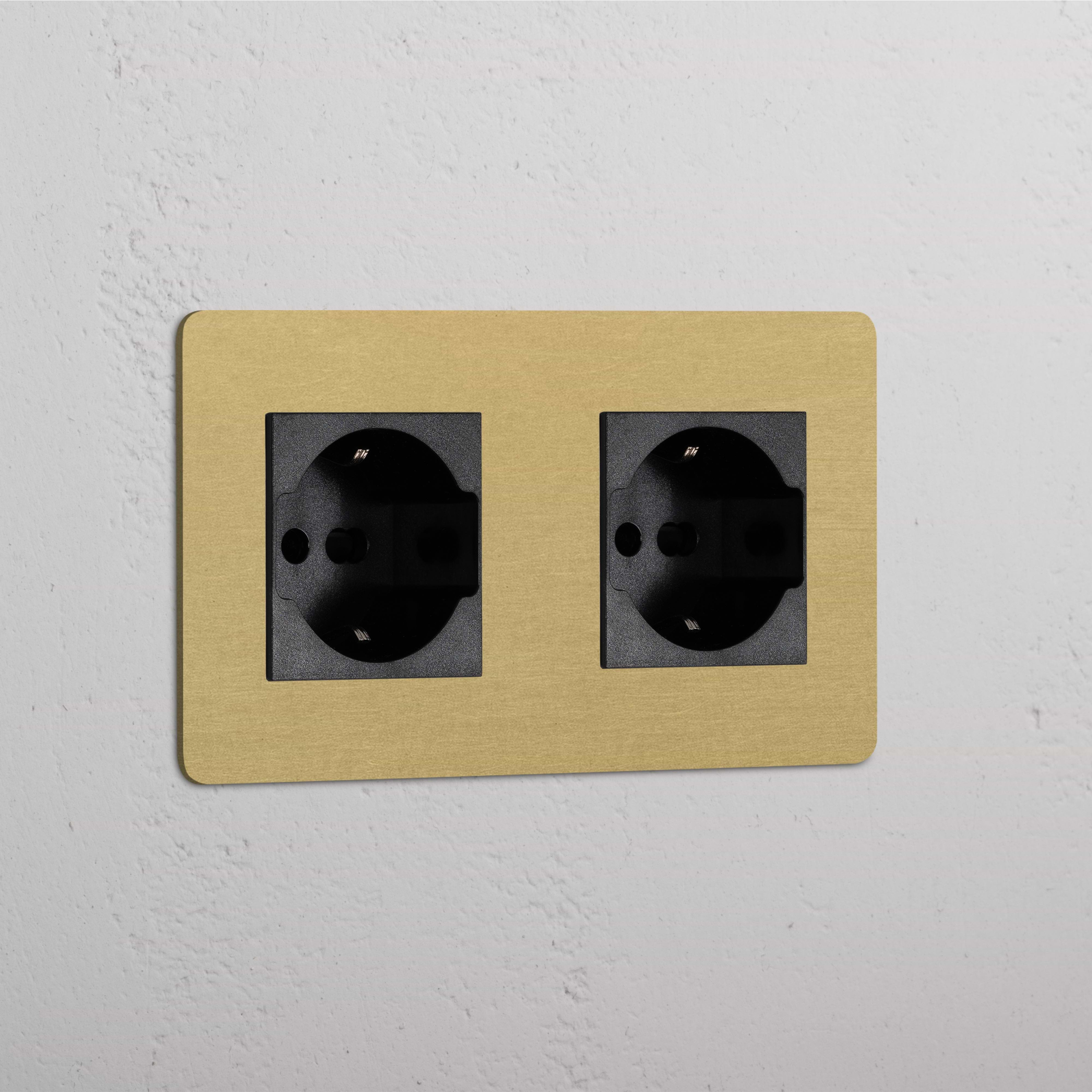 Double 2x Schuko/Bipasso Module - Antique Brass Black