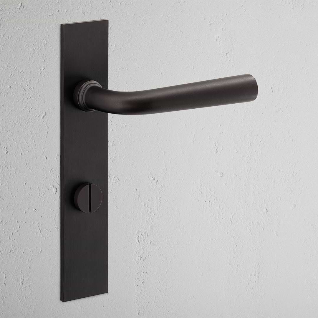 Apsley Long Plate Sprung Door Handle & Thumbturn Bronze Finish on White Background