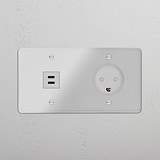 Double USB 30W & Danish Module Round - Clear White