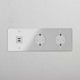 Triple USB 30W & 2x Schuko Module Round - Clear White