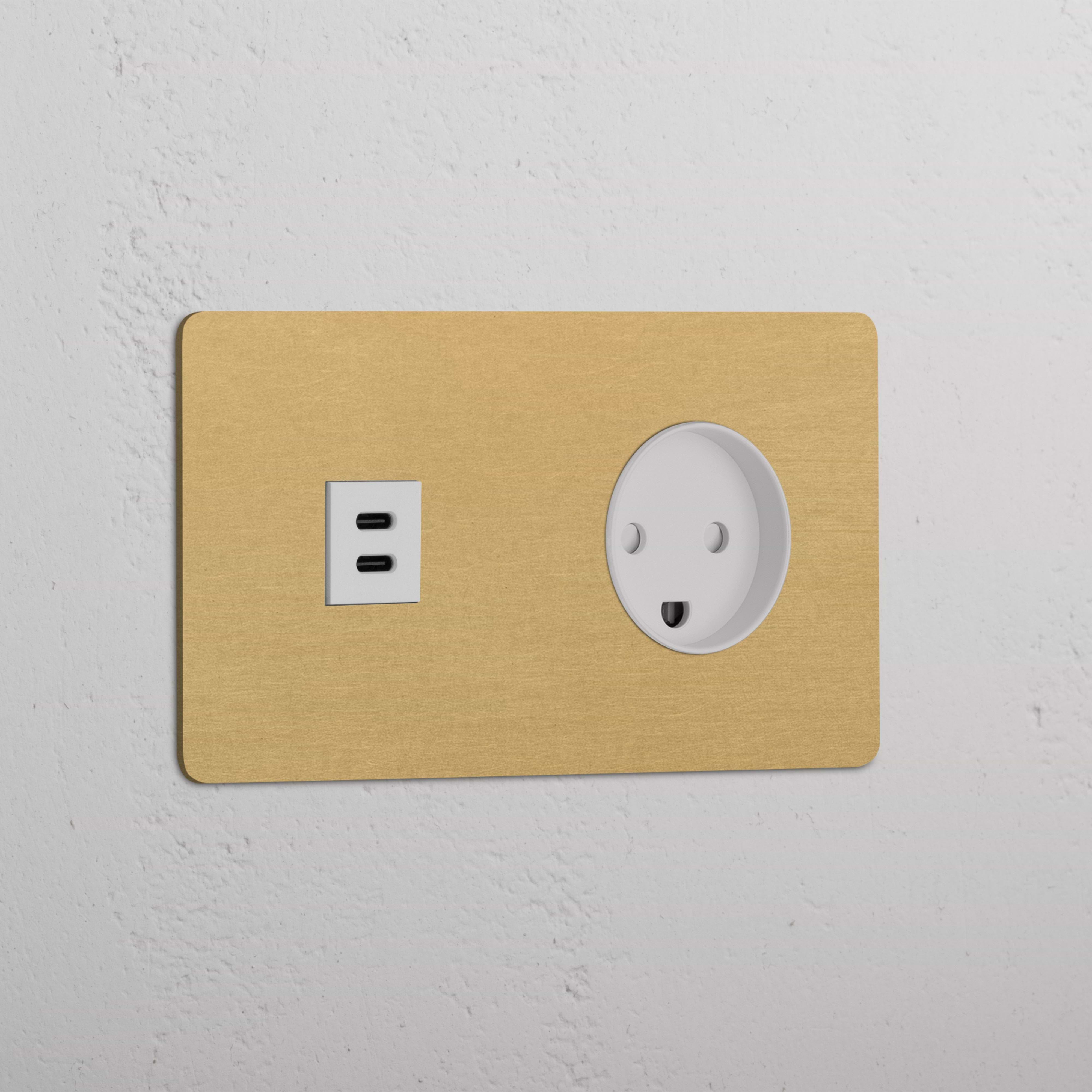 Double USB 30W & Danish Module Round - Antique Brass White