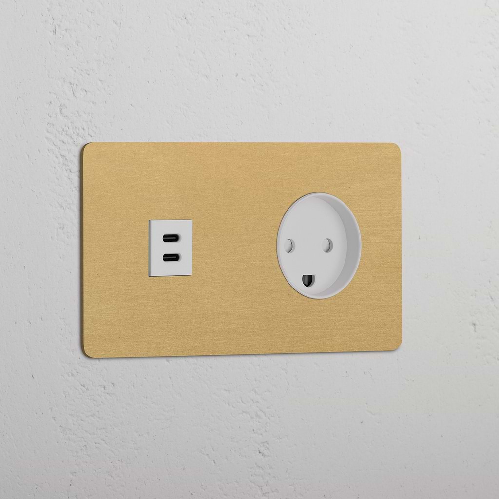 Double USB 30W & Danish Module - Antique Brass White