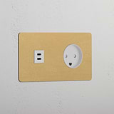 Double USB 30W & Danish Module - Antique Brass White