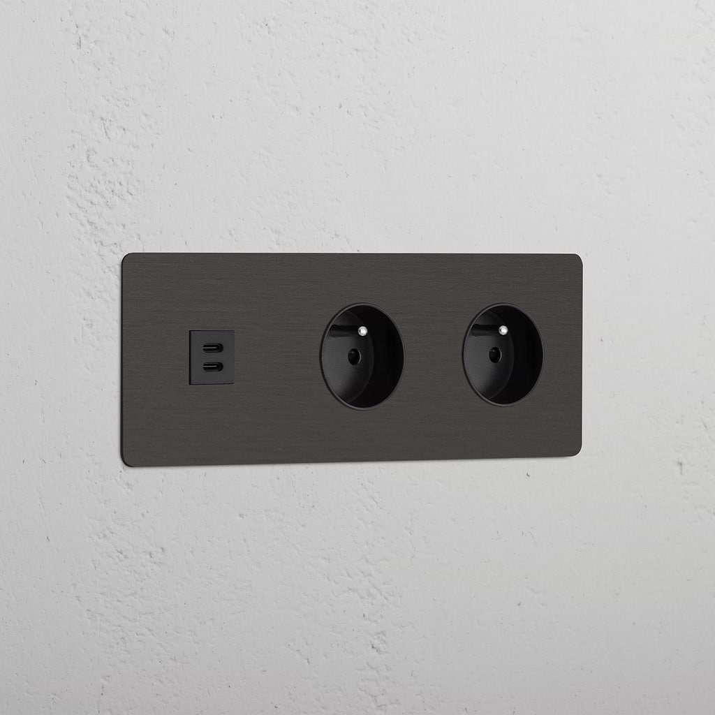 Triple USB 30W & 2x French Module - Bronze Black