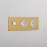 Triple USB 30W & 2x Schuko Module - Antique Brass White