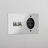 Double 2x Toggle & Danish Module Round - Clear Polished Nickel Black 