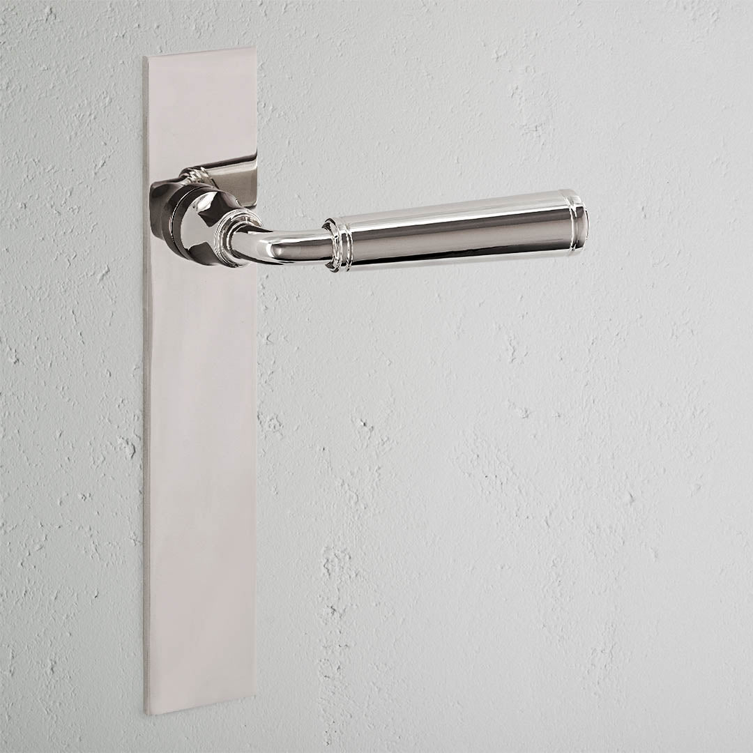 Digby Long Plate Sprung Door Handle - Polished Nickel