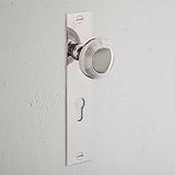 Poplar Long Plate Sprung Door Knob & Euro Lock Polished Nickel Finish on White Background right Facing Front View
