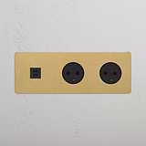 Triple USB 30W & 2x Danish Module Round - Antique Brass Black