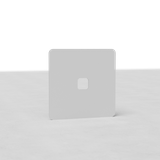 Paintable EU single switch plate with a central square cutout, suitable for customization against a plain backdrop.