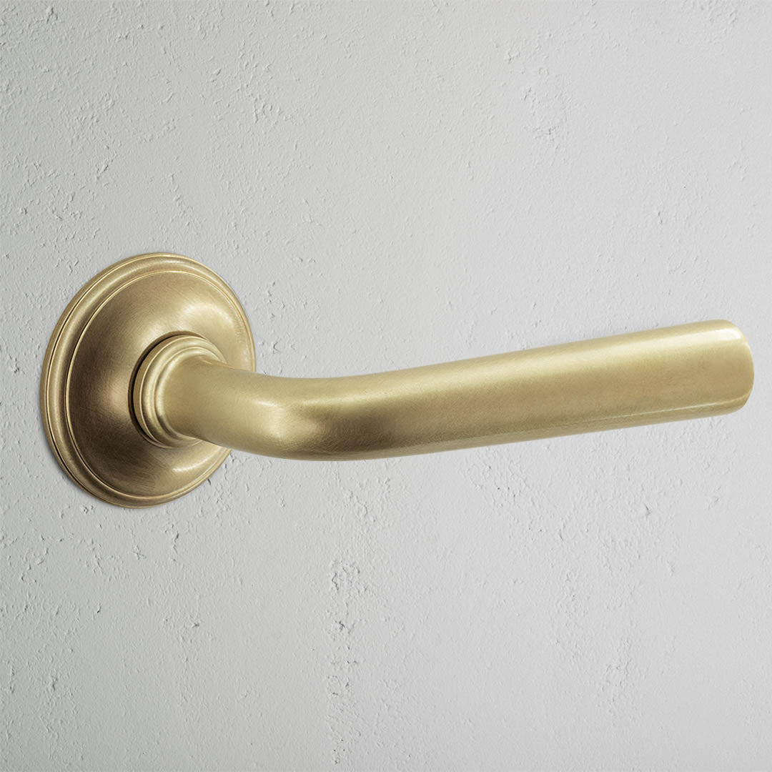 Apsley Fixed Door Handle Antique Brass Finish on White Background