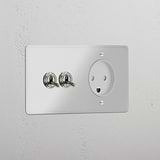 Double 2x Toggle & Danish Module Round - Clear Polished Nickel White 