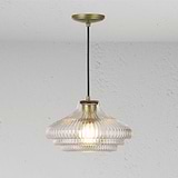 Brookfield Medium Pendant Light Fluted Glass - Antique Brass