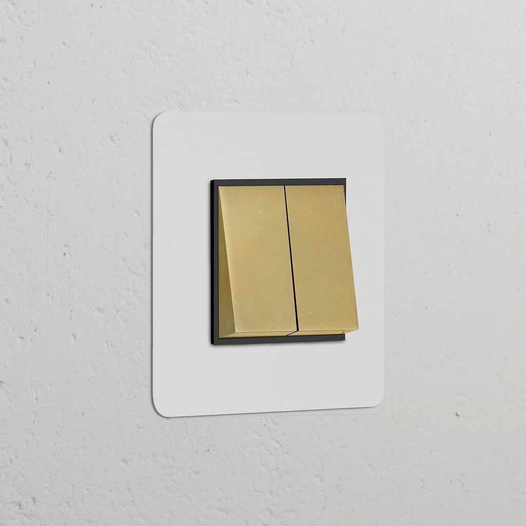 Single 2x Rocker Switch in paintable antique brass black finish on a white textured wall.