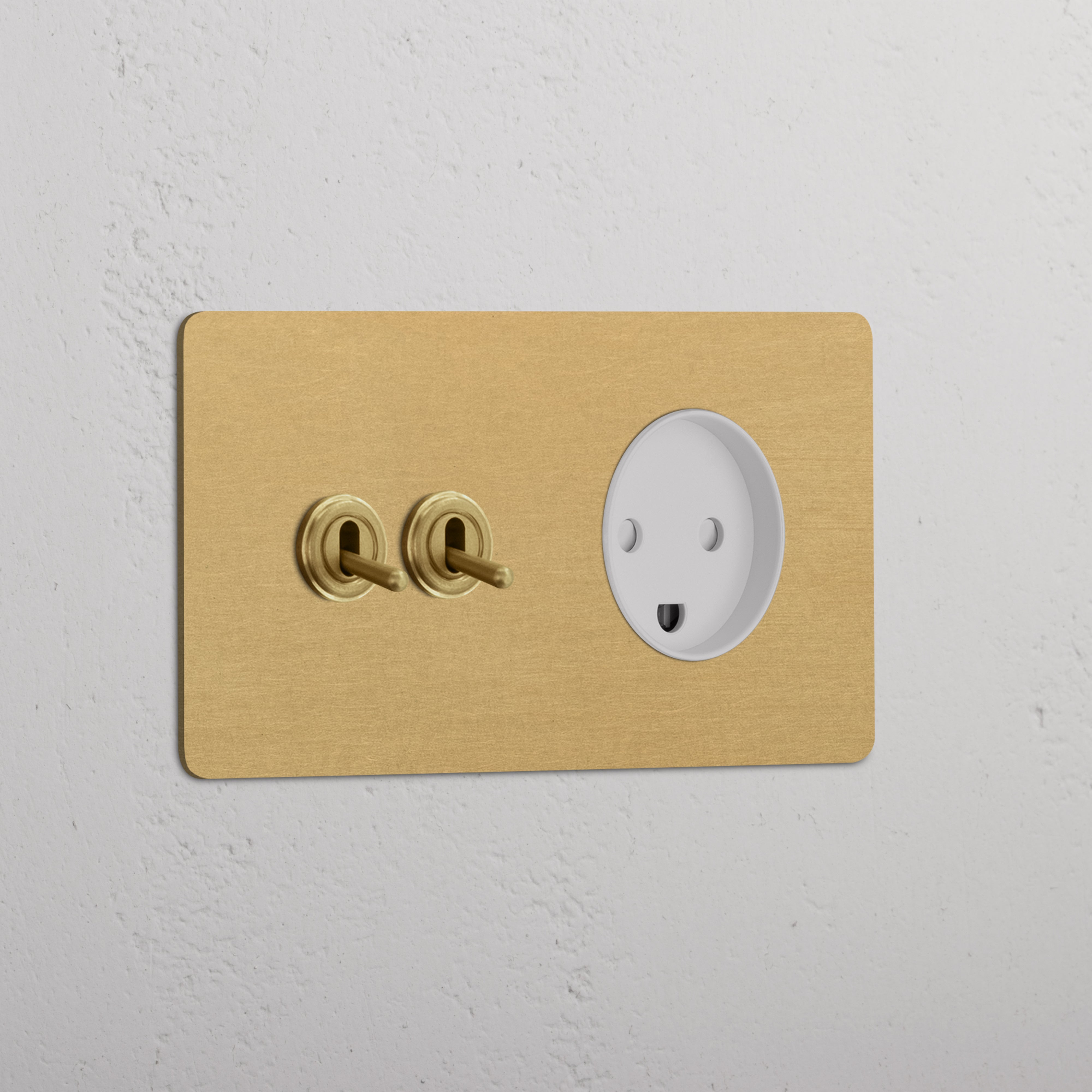 Double 2x Toggle & Danish Module Round - Antique Brass White  