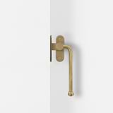 Right Southbank Internal Casement Window Handle Antique Brass Finish on White Background Front Facing