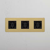 Triple 3x Schuko/Bipasso Module - Antique Brass Black