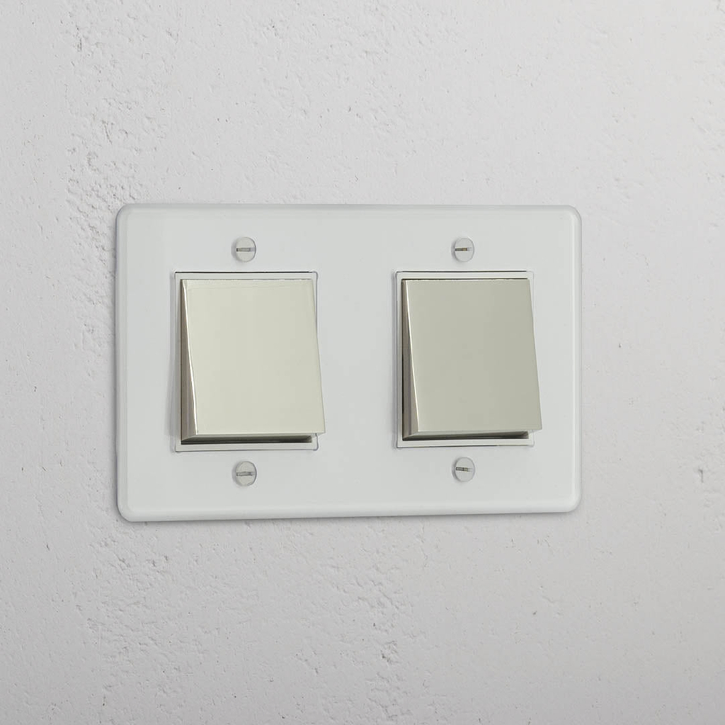 Double Rocker Switch in Clear Polished Nickel White - Modern Light Control Solution