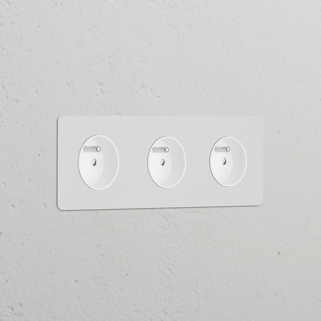 Triple 3x French/Belgian Type E Power Module in paintable white, for triple sockets & modules.