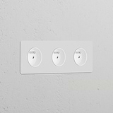Triple 3x French/Belgian Type E Power Module in paintable white, for triple sockets & modules.