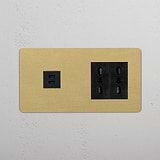 Double USB 30W & 2x Bipasso Module - Antique Brass Black