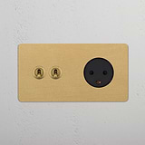 Double 2x Toggle & Danish Module Round - Antique Brass Black  