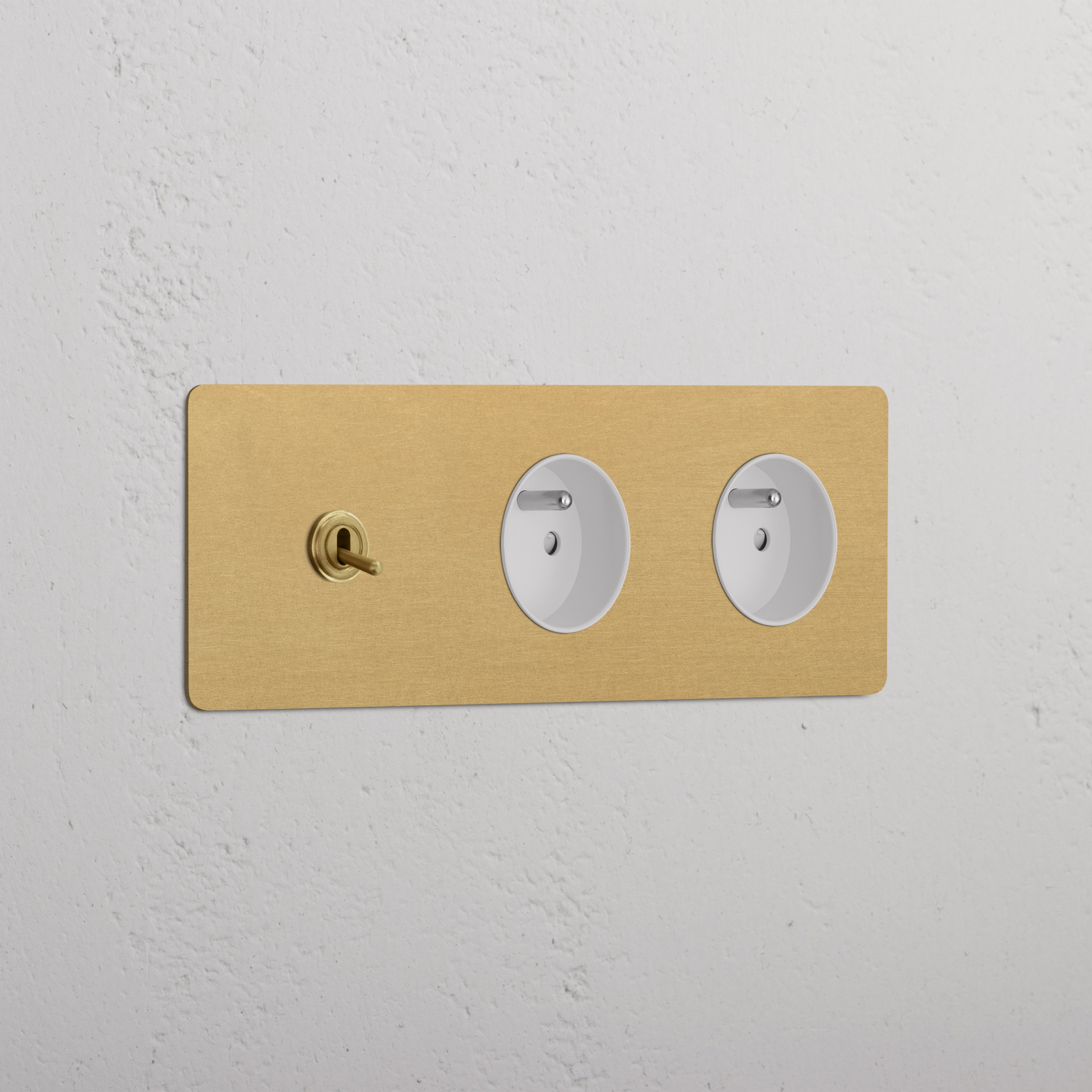 Triple Toggle & 2x French Module Round - Antique Brass White 