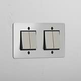 Four-Position Double Rocker Switch in Clear Polished Nickel Black - Comprehensive Light Management Tool